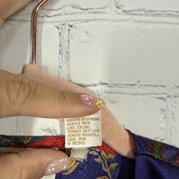 Vintage 90s Victoria's Secret Satin Sleep Dress Womens Small Purple Blue Floral - Picture 5 of 14